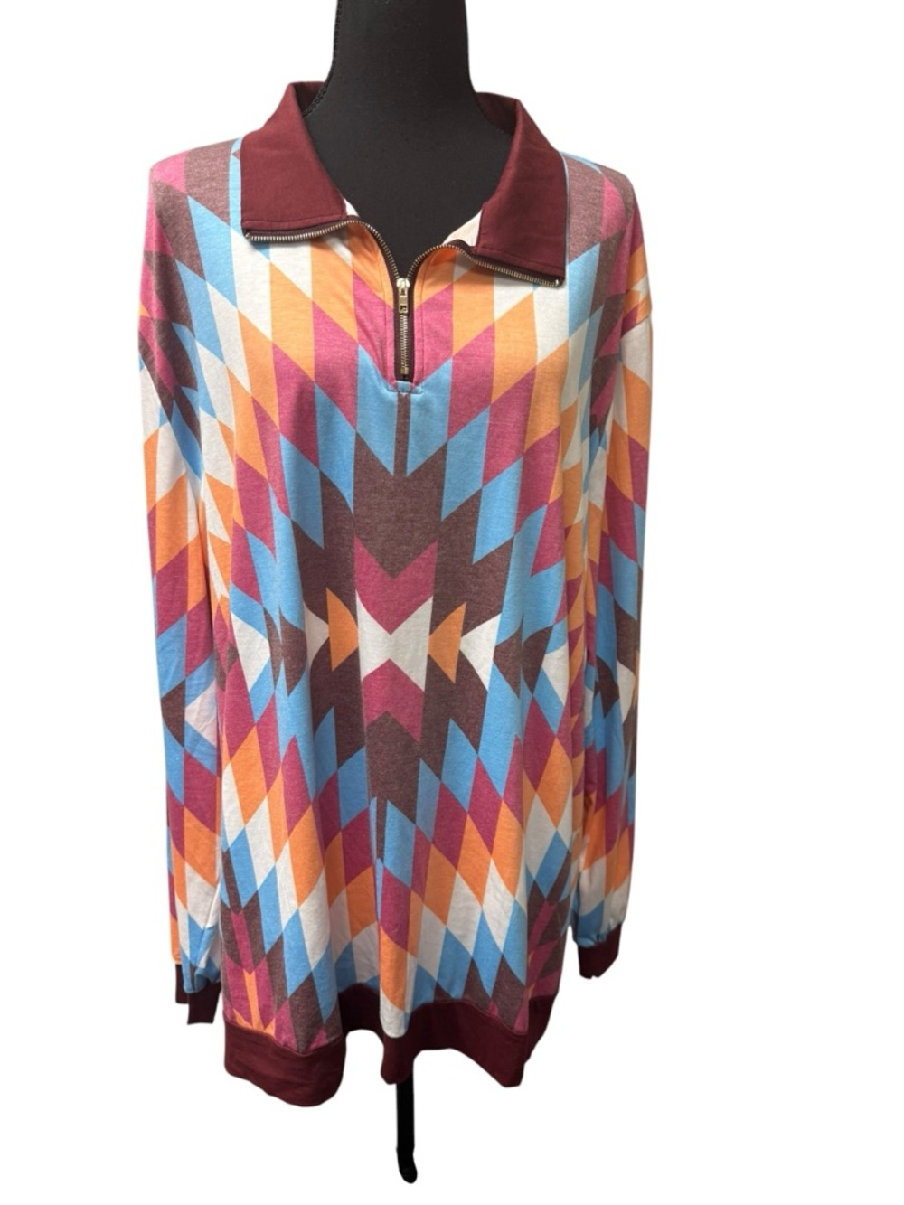 Southern Stitch Aztec Pullover XXXL Multicolor Quarter Zip Boho Top NWT